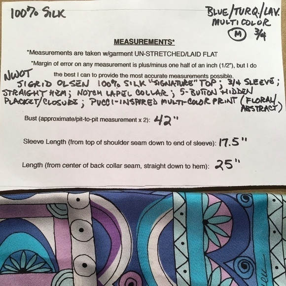 sigrid OLSEN 100% Silk “Signature” Tunic Blouse, BLUE/TURQUOISE, NWOT, Size M - Picture 8 of 8
